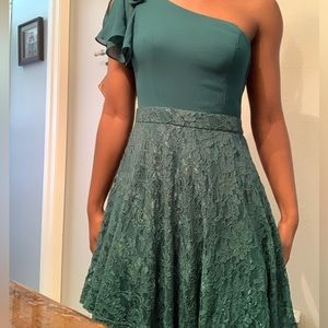 One shoulder Emerald Green Homecoming Dress